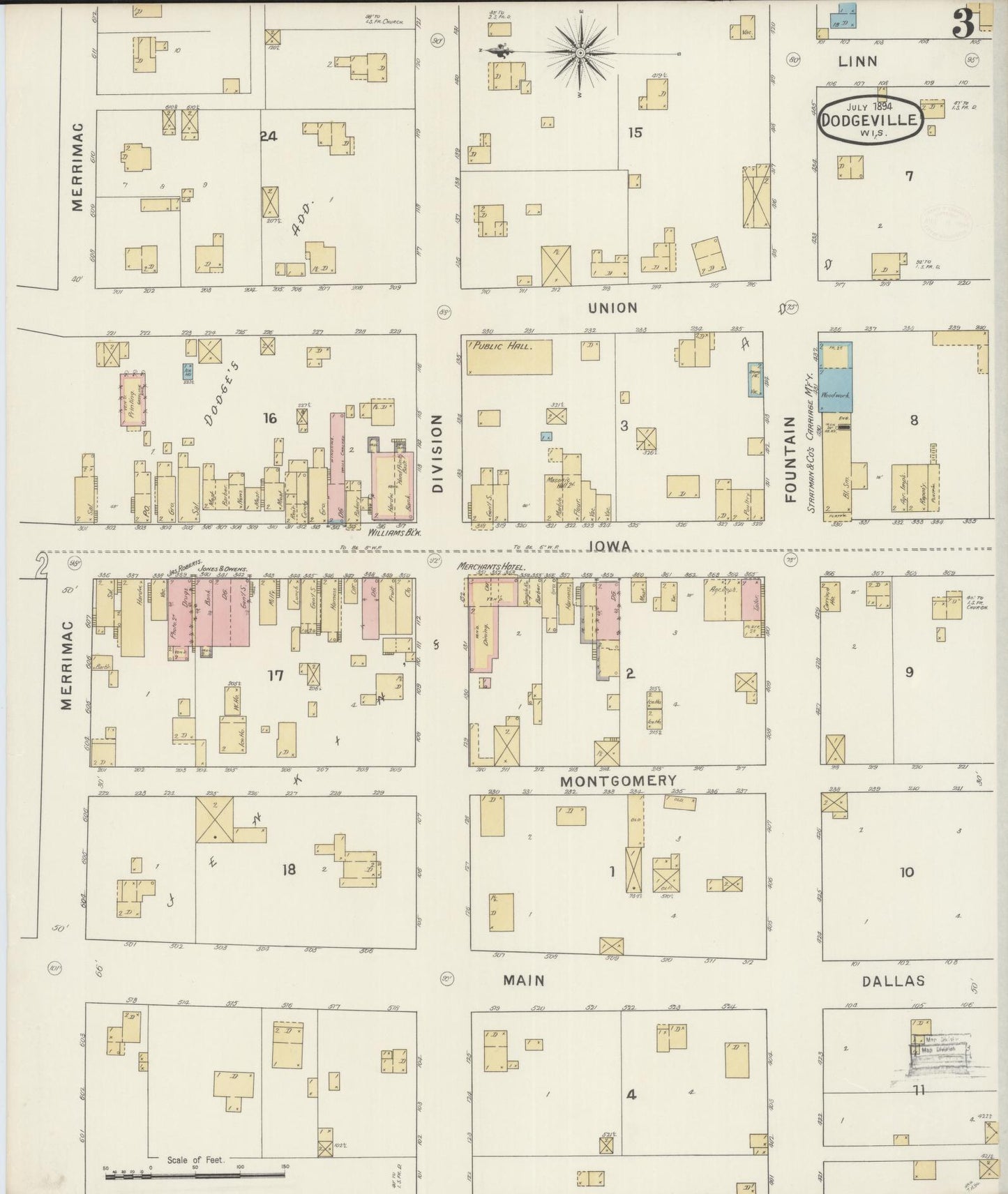 Sanborn Fire Insurance Map from Dodgeville, Iowa County, Wisconsin (1894), Sheet #0003 - Complete Map Set gallery image, historic Sanborn map, vintage wall art, Wisconsin Wisconsin