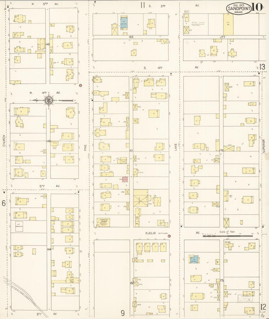 Sanborn Fire Insurance Map from Sandpoint, Bonner County, Idaho (1915), Sheet #0010 - Historic Sanborn Fire Insurance Map Print, vintage old map wall art, antique decor, genealogy gift, Idaho Idaho map