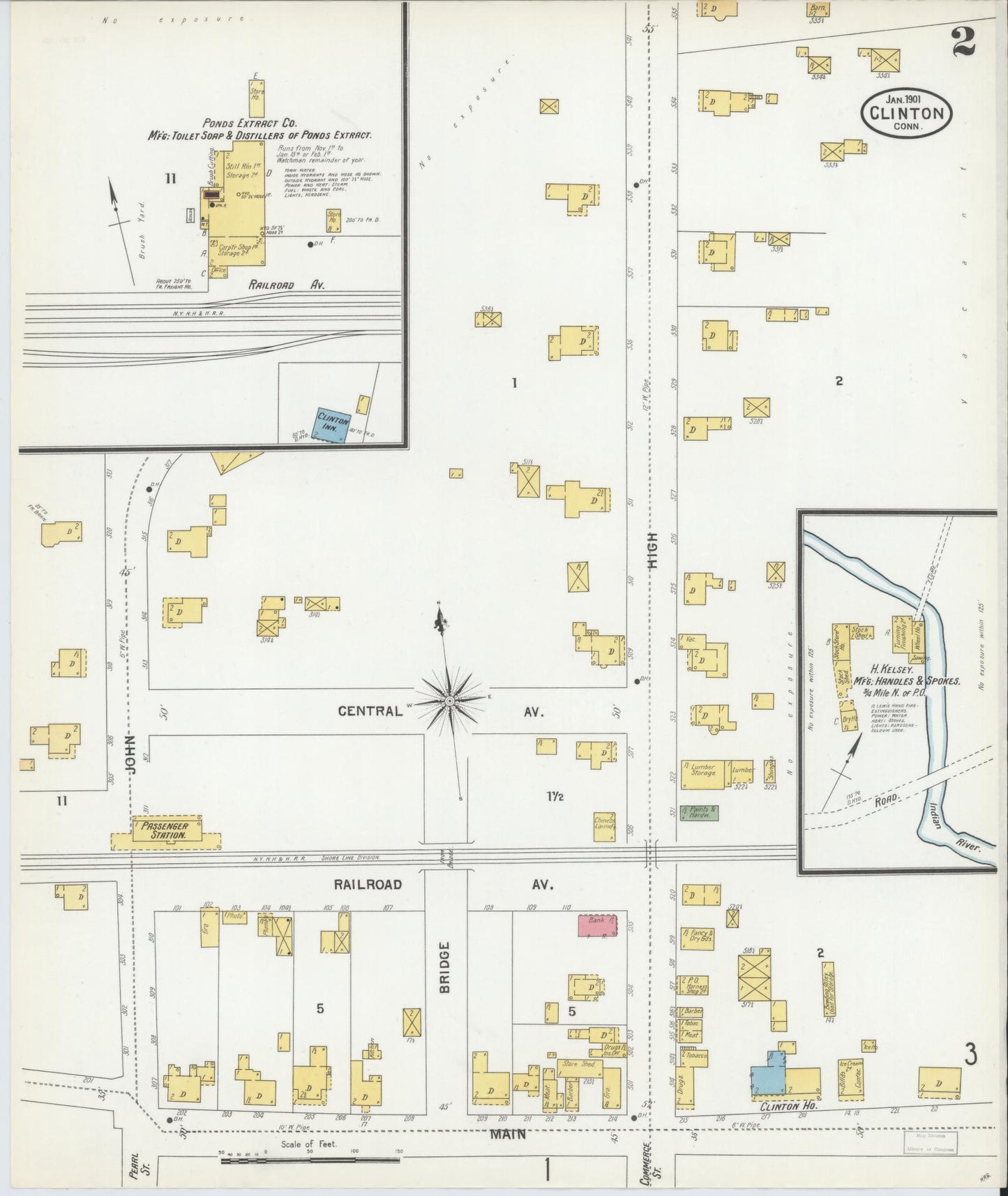 Sanborn Fire Insurance Map from Clinton, Middlesex County, Connecticut (1901), Sheet #0002 - Complete Map Set gallery image, historic Sanborn map, vintage wall art, Connecticut Connecticut