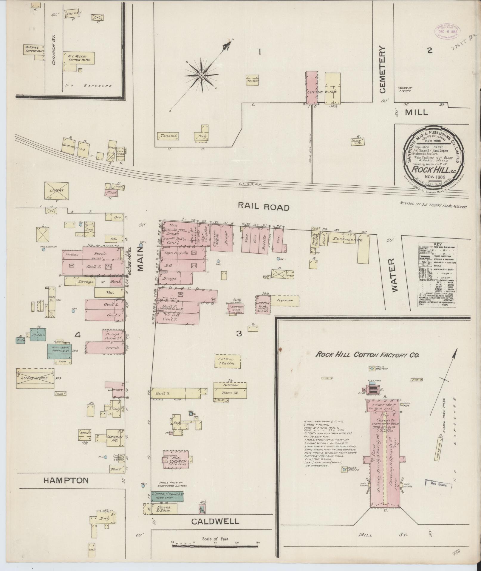 Sanborn Fire Insurance Map from Rock Hill, York County, South Carolina (1886), Sheet #0001 - Historic Sanborn Fire Insurance Map Print, vintage old map wall art, antique decor, genealogy gift, South Carolina South Carolina map