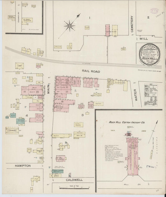 Sanborn Fire Insurance Map from Rock Hill, York County, South Carolina (1886), Sheet #0001 - Historic Sanborn Fire Insurance Map Print, vintage old map wall art, antique decor, genealogy gift, South Carolina South Carolina map