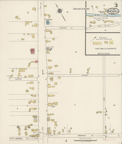 Sanborn Fire Insurance Map from Northfield, Franklin County, Massachusetts (1922), Sheet #0003 - Historic Sanborn Fire Insurance Map Print, vintage old map wall art, antique decor, genealogy gift, Massachusetts Massachusetts map