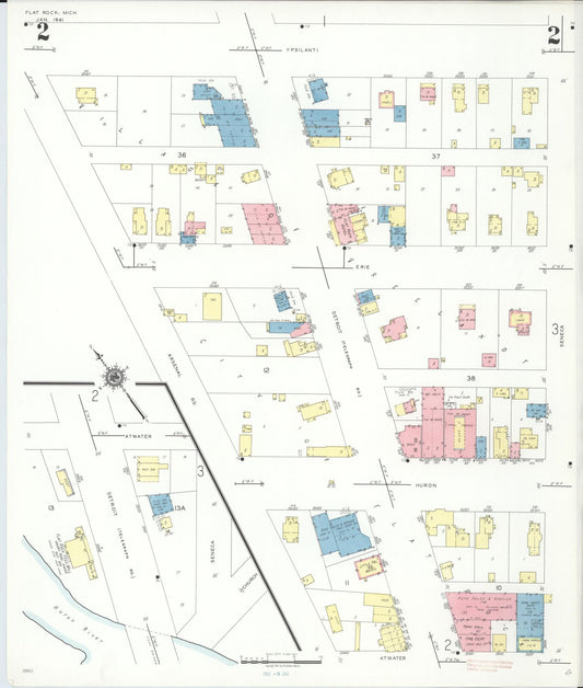 Sanborn Fire Insurance Map from Flat Rock, Wayne County, Michigan (1941), Sheet #0002 - Historic Sanborn Fire Insurance Map Print, vintage old map wall art, antique decor, genealogy gift, Michigan Michigan map