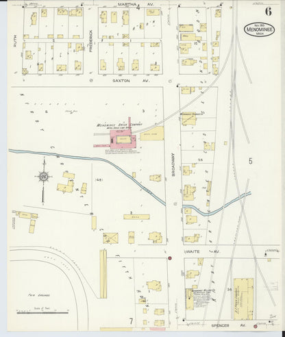 Sanborn Fire Insurance Map from Menominee, Menominee County, Michigan (1913), Sheet #0006 - Historic Sanborn Fire Insurance Map Print, vintage old map wall art, antique decor, genealogy gift, Michigan Michigan map