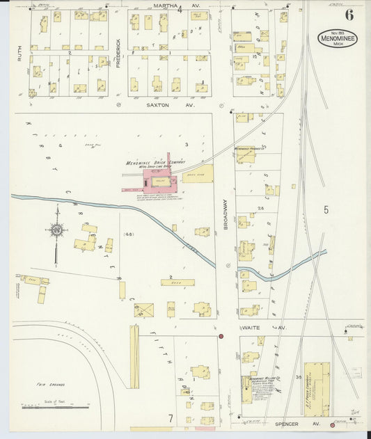 Sanborn Fire Insurance Map from Menominee, Menominee County, Michigan (1913), Sheet #0006 - Historic Sanborn Fire Insurance Map Print, vintage old map wall art, antique decor, genealogy gift, Michigan Michigan map