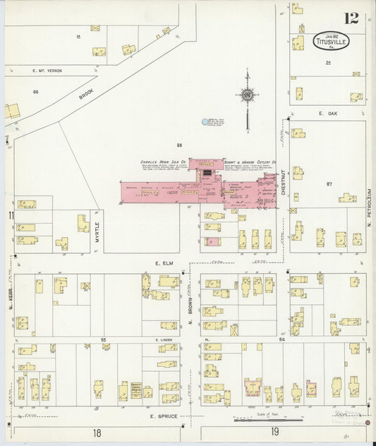 Sanborn Fire Insurance Map from Titusville, Crawford County, Pennsylvania (1912), Sheet #0012 - Historic Sanborn Fire Insurance Map Print, vintage old map wall art, antique decor, genealogy gift, Pennsylvania Pennsylvania map