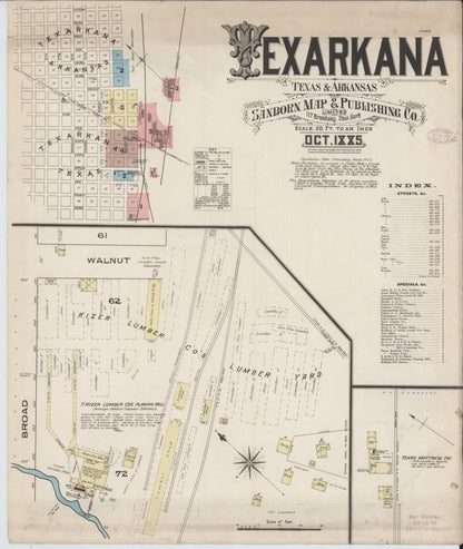 Sanborn Fire Insurance Map from Texarkana, Bowie County, Texas (1885), Sheet #0001 - Historic Sanborn Fire Insurance Map Print, vintage old map wall art, antique decor, genealogy gift, Texas Texas map