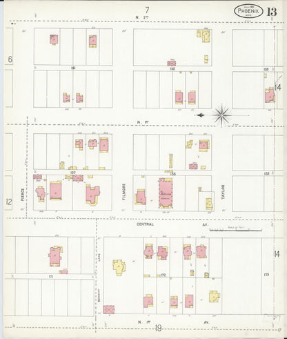 Sanborn Fire Insurance Map from Phoenix, Maricopa County, Arizona (1901), Sheet #0013 - Complete Map Set gallery image, historic Sanborn map, vintage wall art, Arizona Arizona