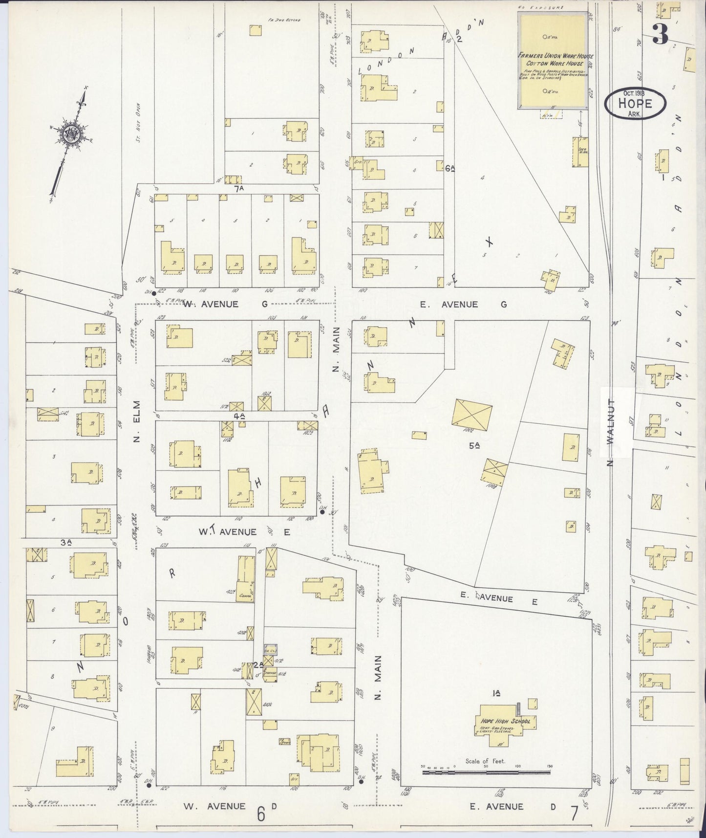 Sanborn Fire Insurance Map from Hope, Hempstead County, Arkansas (1913), Sheet #0003 - Historic Sanborn Fire Insurance Map Print, vintage old map wall art, antique decor, genealogy gift, Arkansas Arkansas map