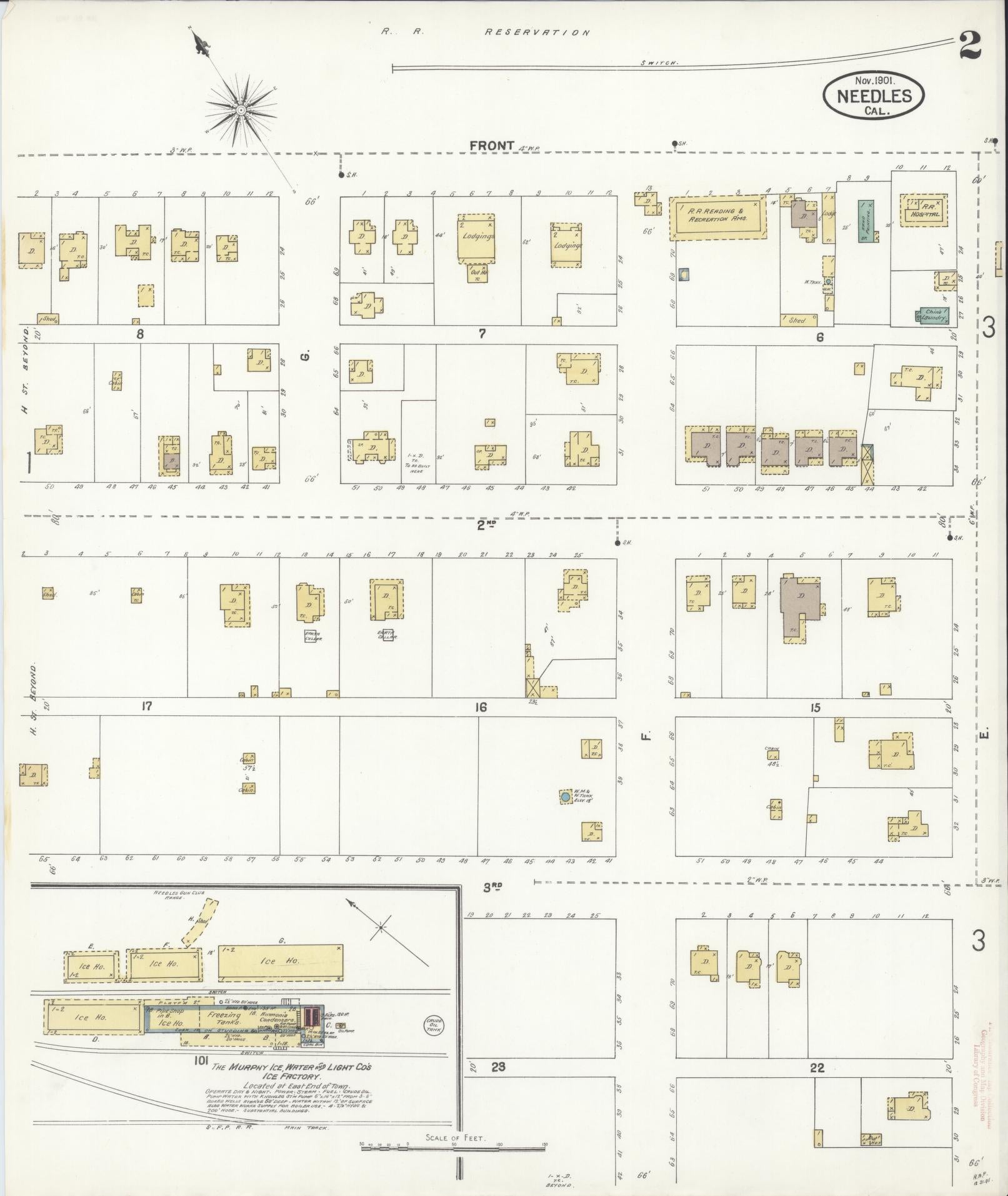 Sanborn Fire Insurance Map from Needles, San Bernardino County, California (1901), Sheet #0002 - Historic Sanborn Fire Insurance Map Print, vintage old map wall art, antique decor, genealogy gift, California California map