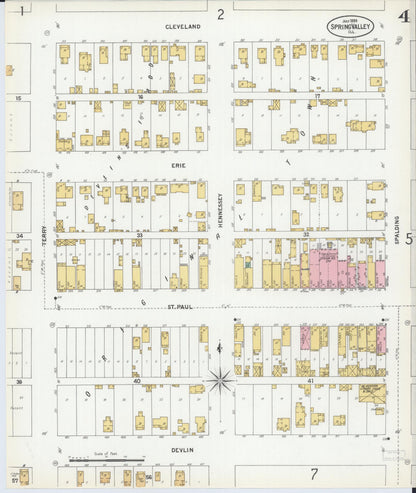 Sanborn Fire Insurance Map from Spring Valley, Bureau County, Illinois (1899), Sheet #0004 - Historic Sanborn Fire Insurance Map Print, vintage old map wall art, antique decor, genealogy gift, Illinois Illinois map