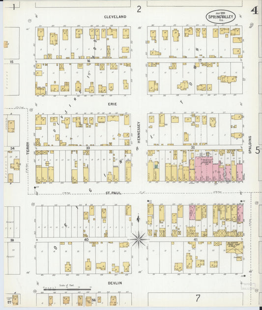 Sanborn Fire Insurance Map from Spring Valley, Bureau County, Illinois (1899), Sheet #0004 - Historic Sanborn Fire Insurance Map Print, vintage old map wall art, antique decor, genealogy gift, Illinois Illinois map