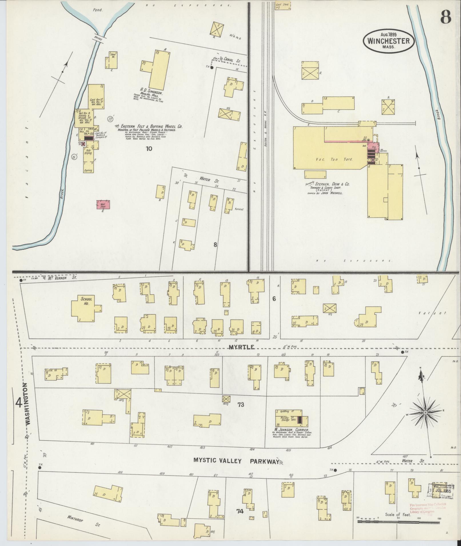 Sanborn Fire Insurance Map from Winchester, Middlesex County, Massachusetts (1899), Sheet #0008 - Historic Sanborn Fire Insurance Map Print, vintage old map wall art, antique decor, genealogy gift, Massachusetts Massachusetts map