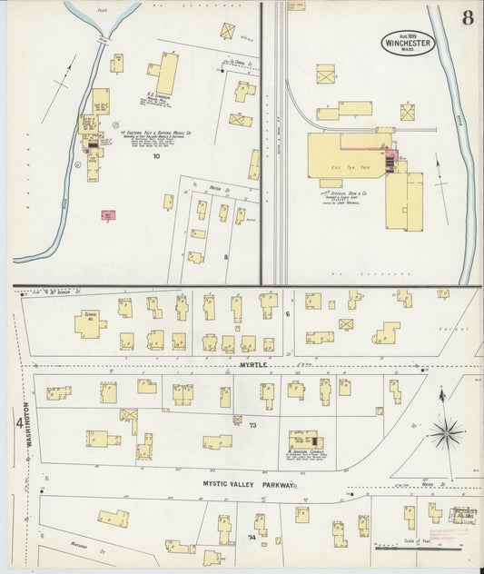 Sanborn Fire Insurance Map from Winchester, Middlesex County, Massachusetts (1899), Sheet #0008 - Historic Sanborn Fire Insurance Map Print, vintage old map wall art, antique decor, genealogy gift, Massachusetts Massachusetts map