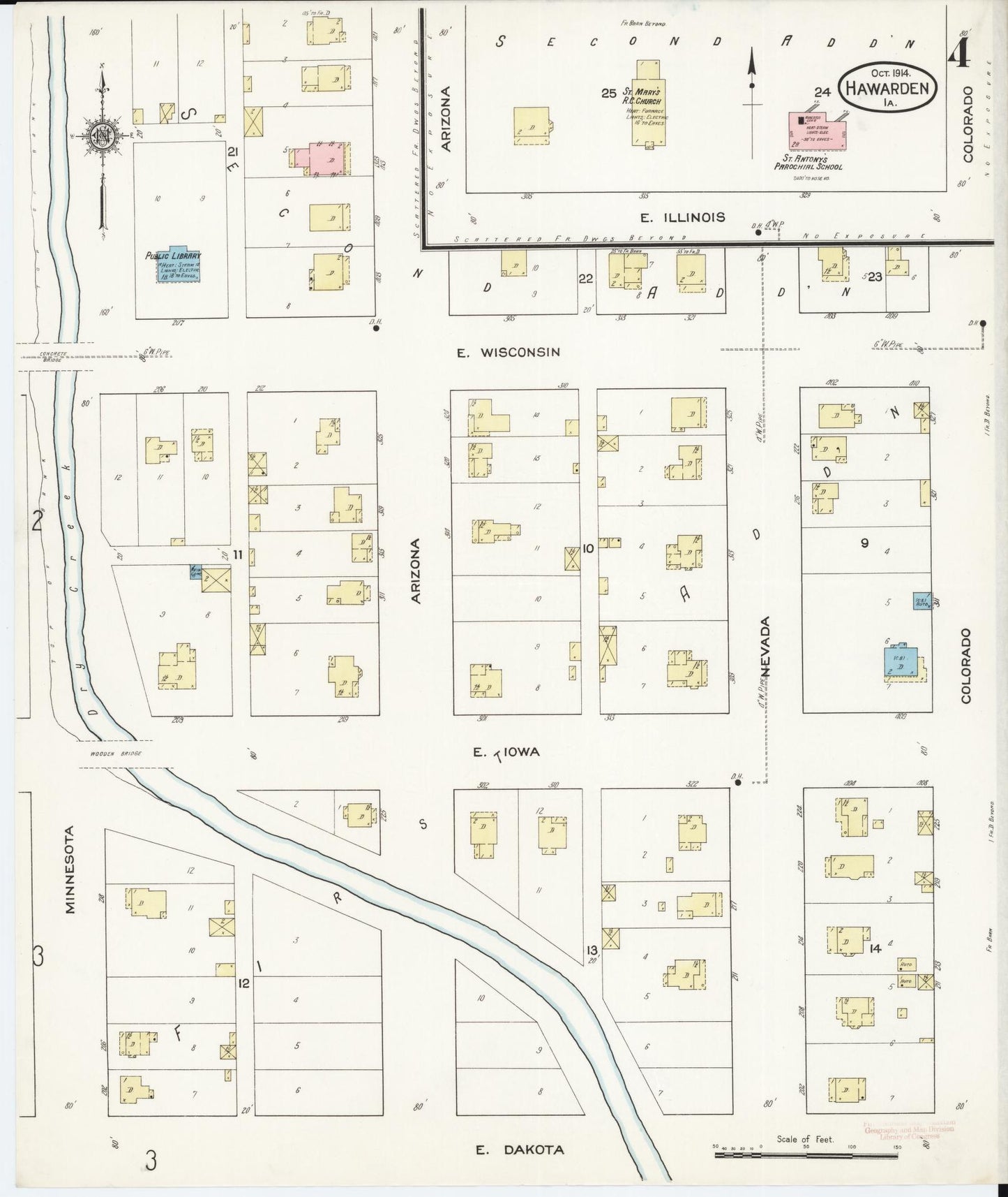 Sanborn Fire Insurance Map from Hawarden, Sioux County, Iowa (1914), Sheet #0004 - Historic Sanborn Fire Insurance Map Print, vintage old map wall art