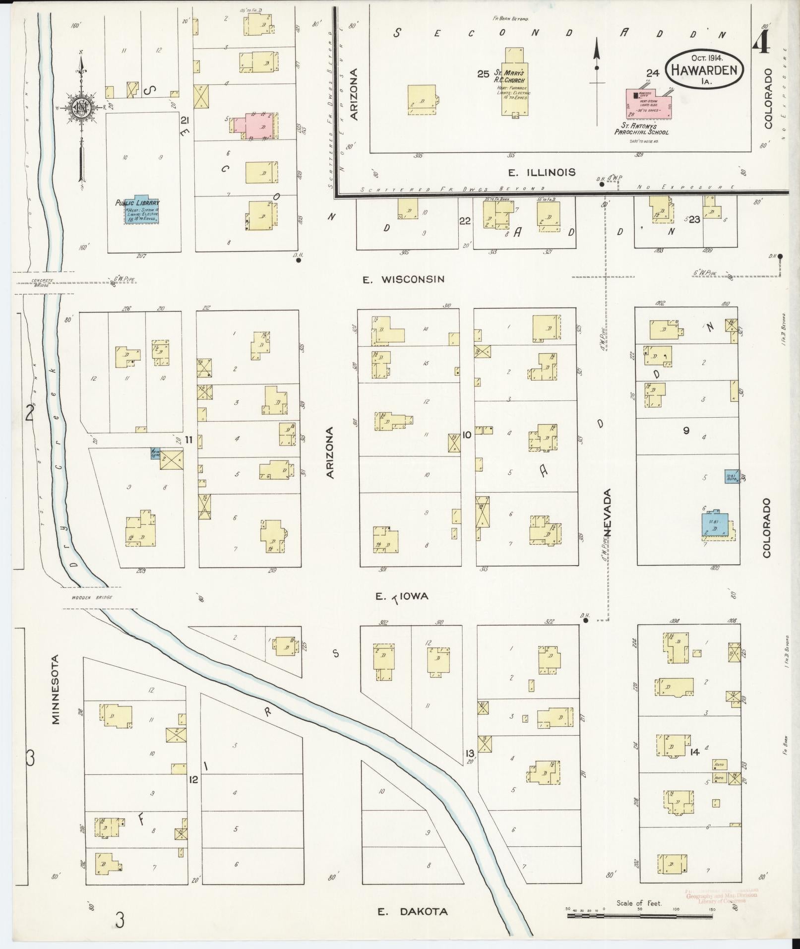 Sanborn Fire Insurance Map from Hawarden, Sioux County, Iowa (1914), Sheet #0004 - Historic Sanborn Fire Insurance Map Print, vintage old map wall art