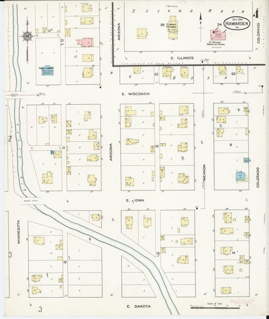 Sanborn Fire Insurance Map from Hawarden, Sioux County, Iowa (1914), Sheet #0004 - Historic Sanborn Fire Insurance Map Print, vintage old map wall art