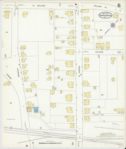 Sanborn Fire Insurance Map from Spartanburg, Spartanburg County, South Carolina (1912), Sheet #0006 - Complete Map Set gallery image, historic Sanborn map, vintage wall art, South Carolina South Carolina