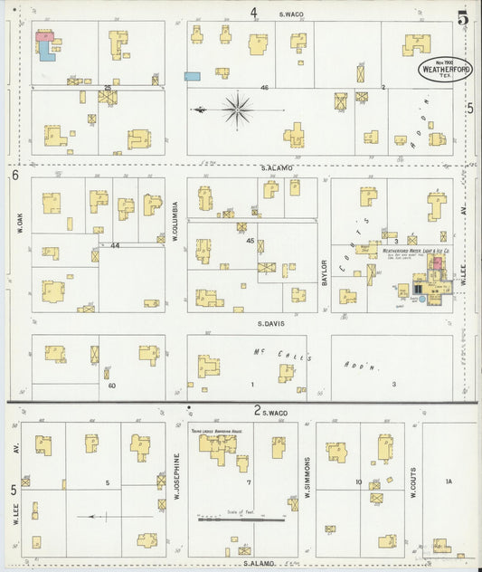 Sanborn Fire Insurance Map from Weatherford, Parker County, Texas (1900), Sheet #0005 - Historic Sanborn Fire Insurance Map Print, vintage old map wall art, antique decor, genealogy gift, Texas Texas map
