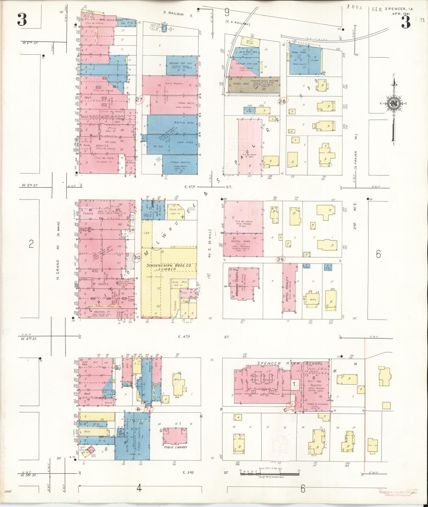 Sanborn Fire Insurance Map from Spencer, Clay County, Iowa (1946), Sheet #0003 - Historic Sanborn Fire Insurance Map Print