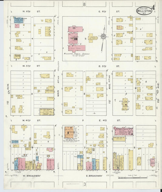 Sanborn Fire Insurance Map from Williston, Williams County, North Dakota (1916), Sheet #0004 - Historic Sanborn Fire Insurance Map Print, vintage old map wall art, antique decor, genealogy gift, North Dakota North Dakota map