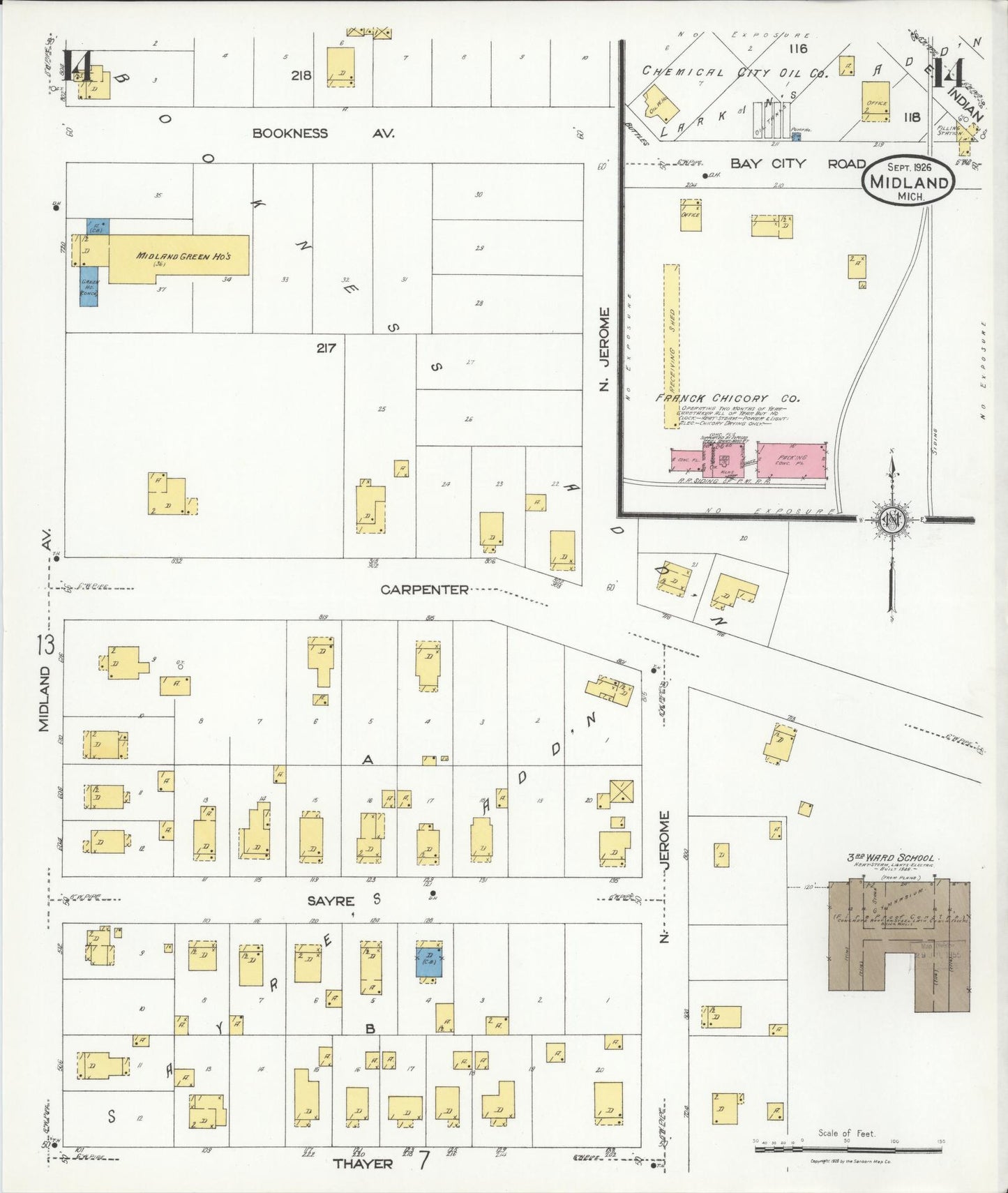 Sanborn Fire Insurance Map from Midland, Midland County, Michigan (1926), Sheet #0014 - Complete Map Set gallery image, historic Sanborn map, vintage wall art, Michigan Michigan