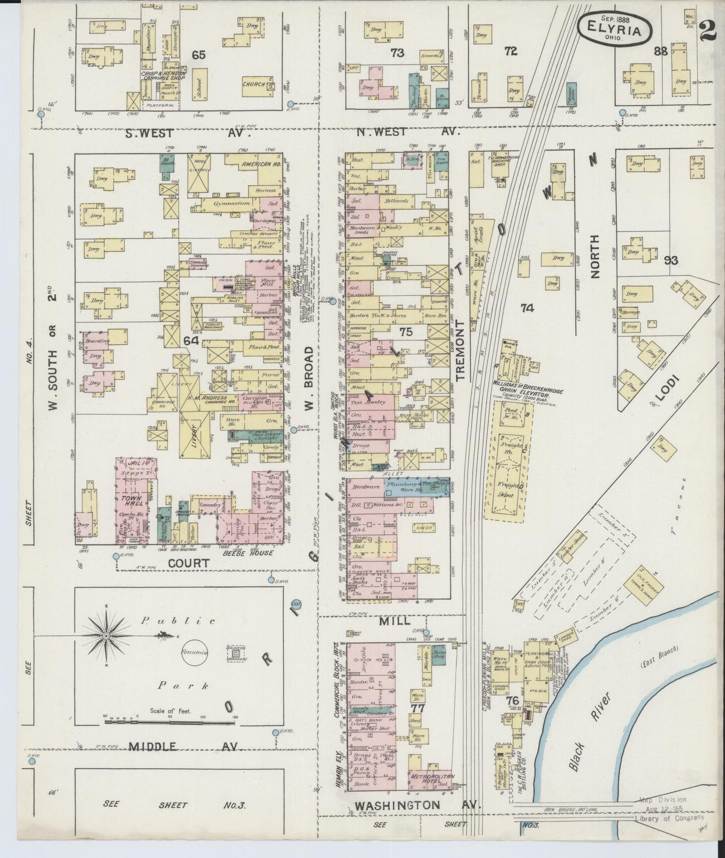 Sanborn Fire Insurance Map from Elyria, Lorain County, Ohio (1888), Sheet #0002 - Historic Sanborn Fire Insurance Map Print, vintage old map wall art, antique decor, genealogy gift, Ohio Ohio map