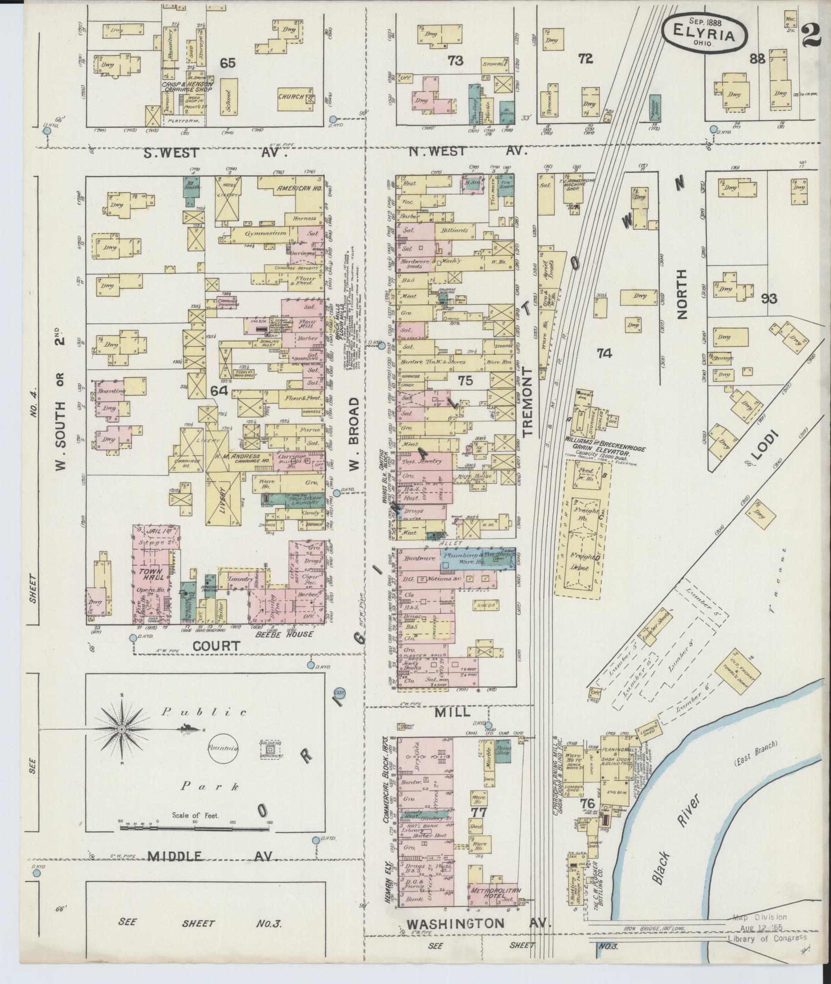Sanborn Fire Insurance Map from Elyria, Lorain County, Ohio (1888), Sheet #0002 - Historic Sanborn Fire Insurance Map Print, vintage old map wall art, antique decor, genealogy gift, Ohio Ohio map