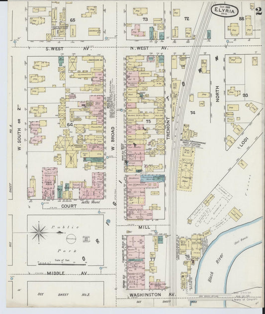 Sanborn Fire Insurance Map from Elyria, Lorain County, Ohio (1888), Sheet #0002 - Historic Sanborn Fire Insurance Map Print, vintage old map wall art, antique decor, genealogy gift, Ohio Ohio map