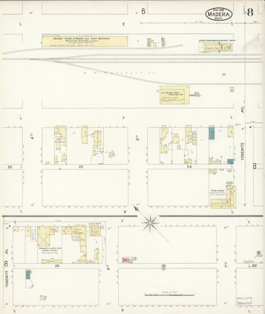Sanborn Fire Insurance Map from Madera, Madera County, California (1898), Sheet #0008 - Historic Sanborn Fire Insurance Map Print, vintage old map wall art, antique decor, genealogy gift, California California map