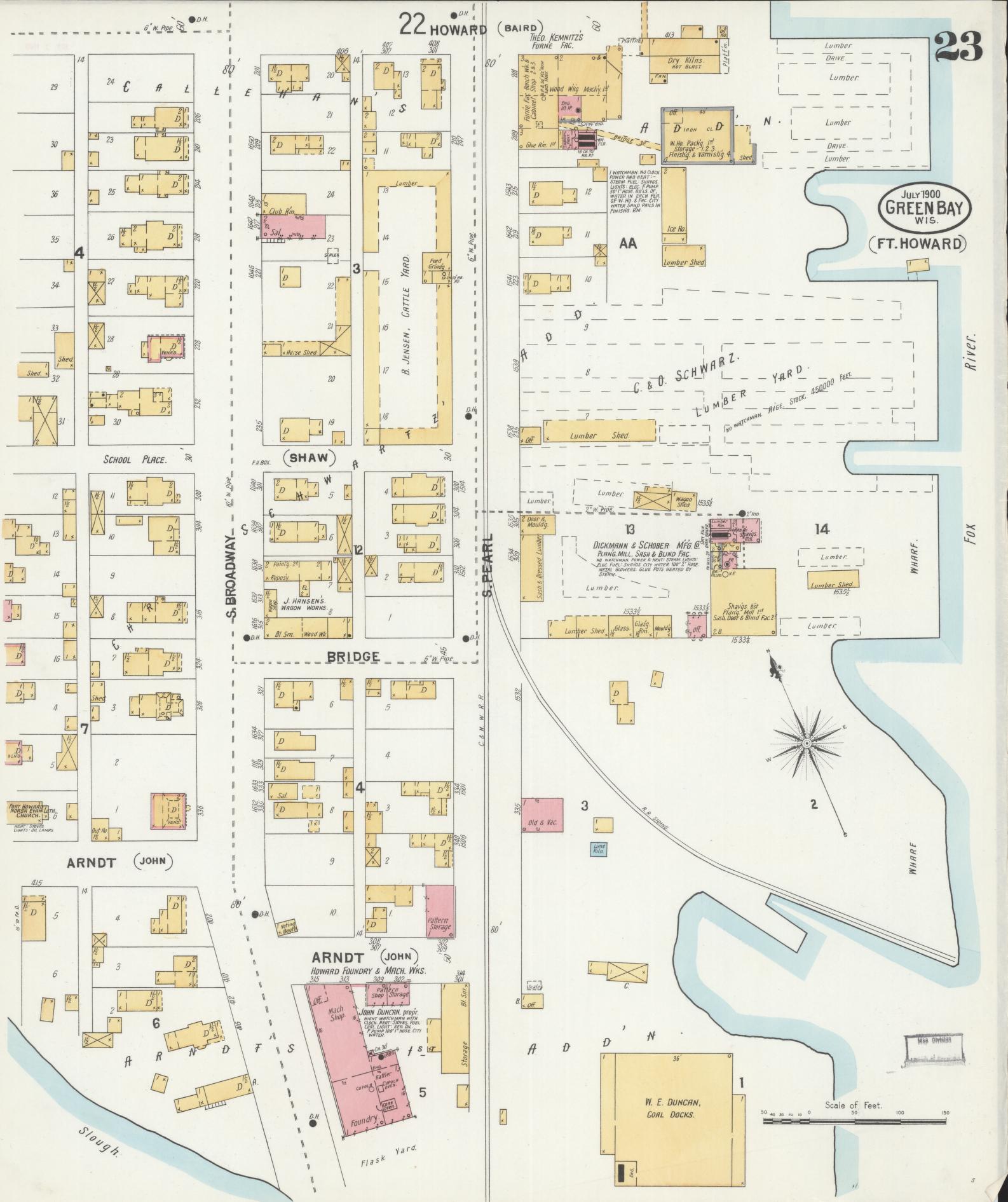 Sanborn Fire Insurance Map from Green Bay, Brown County, Wisconsin (1900), Sheet #0023 - Historic Sanborn Fire Insurance Map Print, vintage old map wall art, antique decor, genealogy gift, Wisconsin Wisconsin map