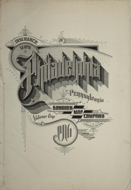 Sanborn Fire Insurance Map from Philadelphia, Philadelphia County, Pennsylvania (1916), Sheet #0001 - Historic Sanborn Fire Insurance Map Print, vintage old map wall art, antique decor, genealogy gift, Pennsylvania Pennsylvania map