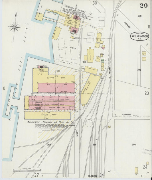 Sanborn Fire Insurance Map from Wilmington, New Hanover County, North Carolina (1898), Sheet #0029 - Historic Sanborn Fire Insurance Map Print, vintage old map wall art, antique decor, genealogy gift, North Carolina North Carolina map