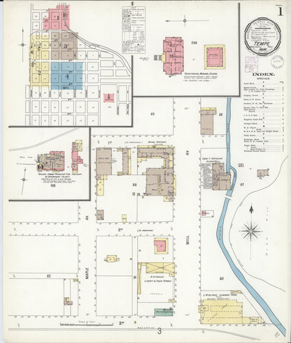 Sanborn Fire Insurance Map from Tempe, Maricopa County, Arizona (1901), Sheet #0001 - Complete Map Set gallery image, historic Sanborn map, vintage wall art, Arizona Arizona