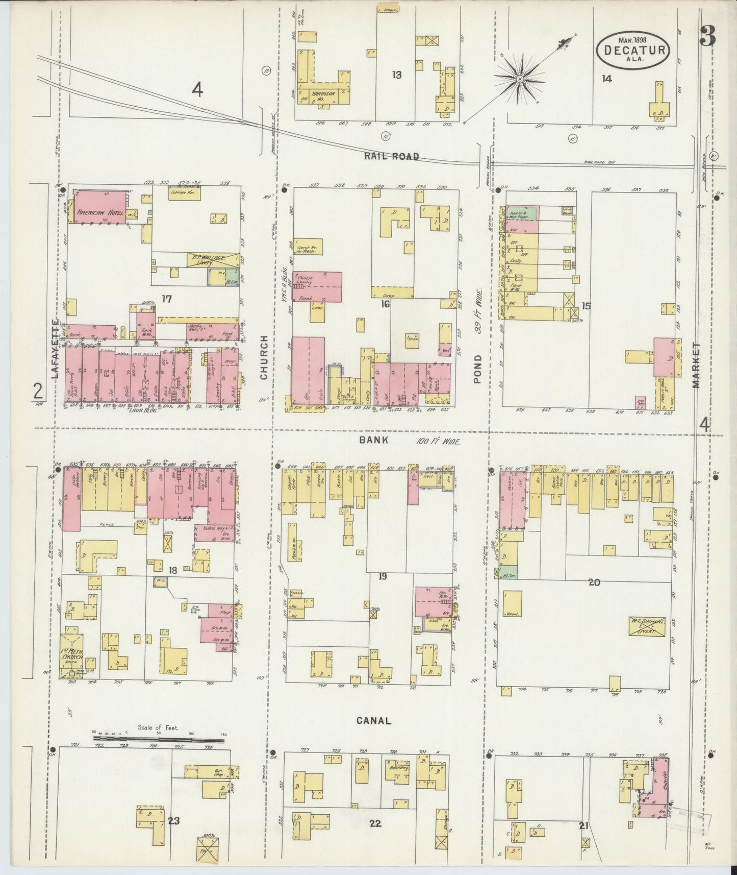 Sanborn Fire Insurance Map from Decatur, Morgan County, Alabama (1898), Sheet #0003 - Historic Sanborn Fire Insurance Map Print, vintage old map wall art, antique decor, genealogy gift, Alabama Alabama map