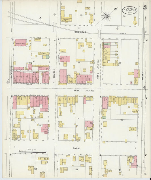 Sanborn Fire Insurance Map from Decatur, Morgan County, Alabama (1898), Sheet #0003 - Historic Sanborn Fire Insurance Map Print, vintage old map wall art, antique decor, genealogy gift, Alabama Alabama map