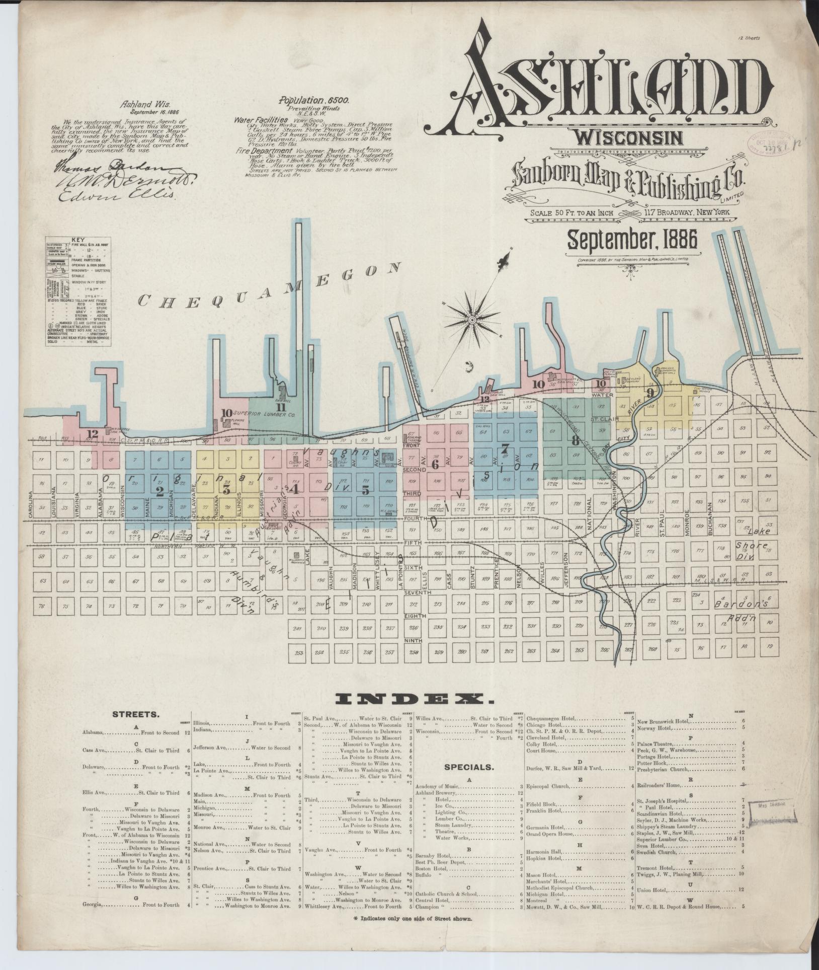 Sanborn Fire Insurance Map from Ashland, Ashland County, Wisconsin (1886), Sheet #0001 - Historic Sanborn Fire Insurance Map Print, vintage old map wall art, antique decor, genealogy gift, Wisconsin Wisconsin map