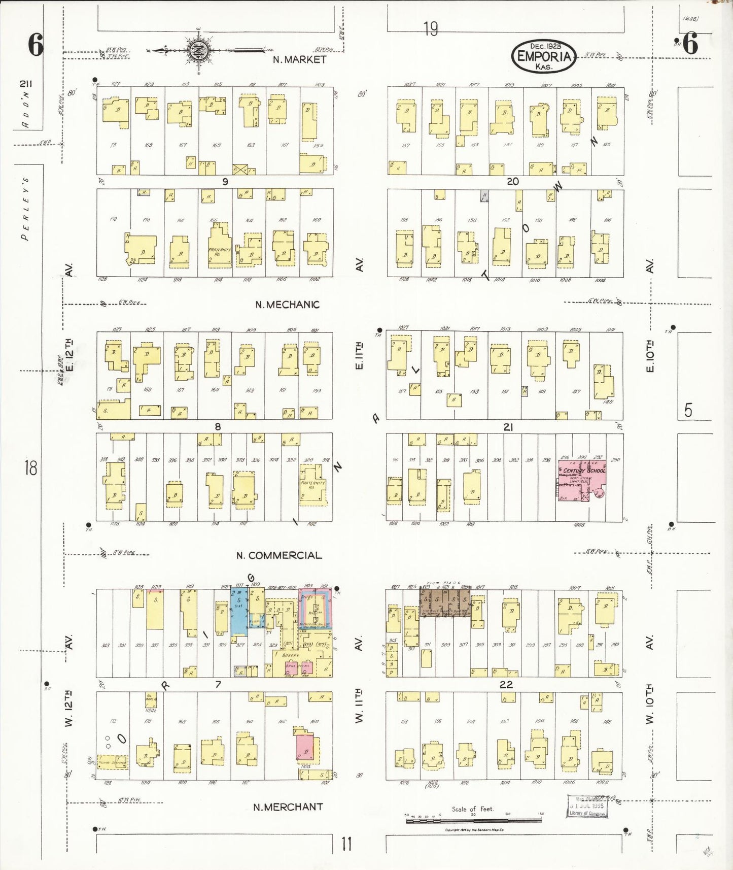 Sanborn Fire Insurance Map from Emporia, Lyon County, Kansas (1923), Sheet #0006 - Complete Map Set gallery image, historic Sanborn map, vintage wall art, Kansas Kansas