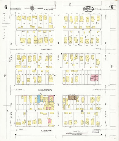 Sanborn Fire Insurance Map from Emporia, Lyon County, Kansas (1923), Sheet #0006 - Complete Map Set gallery image, historic Sanborn map, vintage wall art, Kansas Kansas