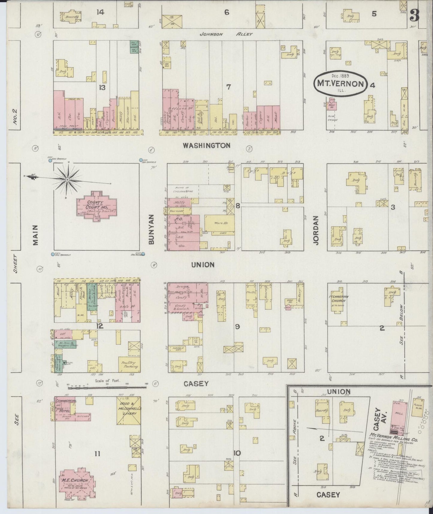 Sanborn Fire Insurance Map from Mount Vernon, Jefferson County, Illinois (1889), Sheet #0003 - Complete Map Set gallery image, historic Sanborn map, vintage wall art, Illinois Illinois