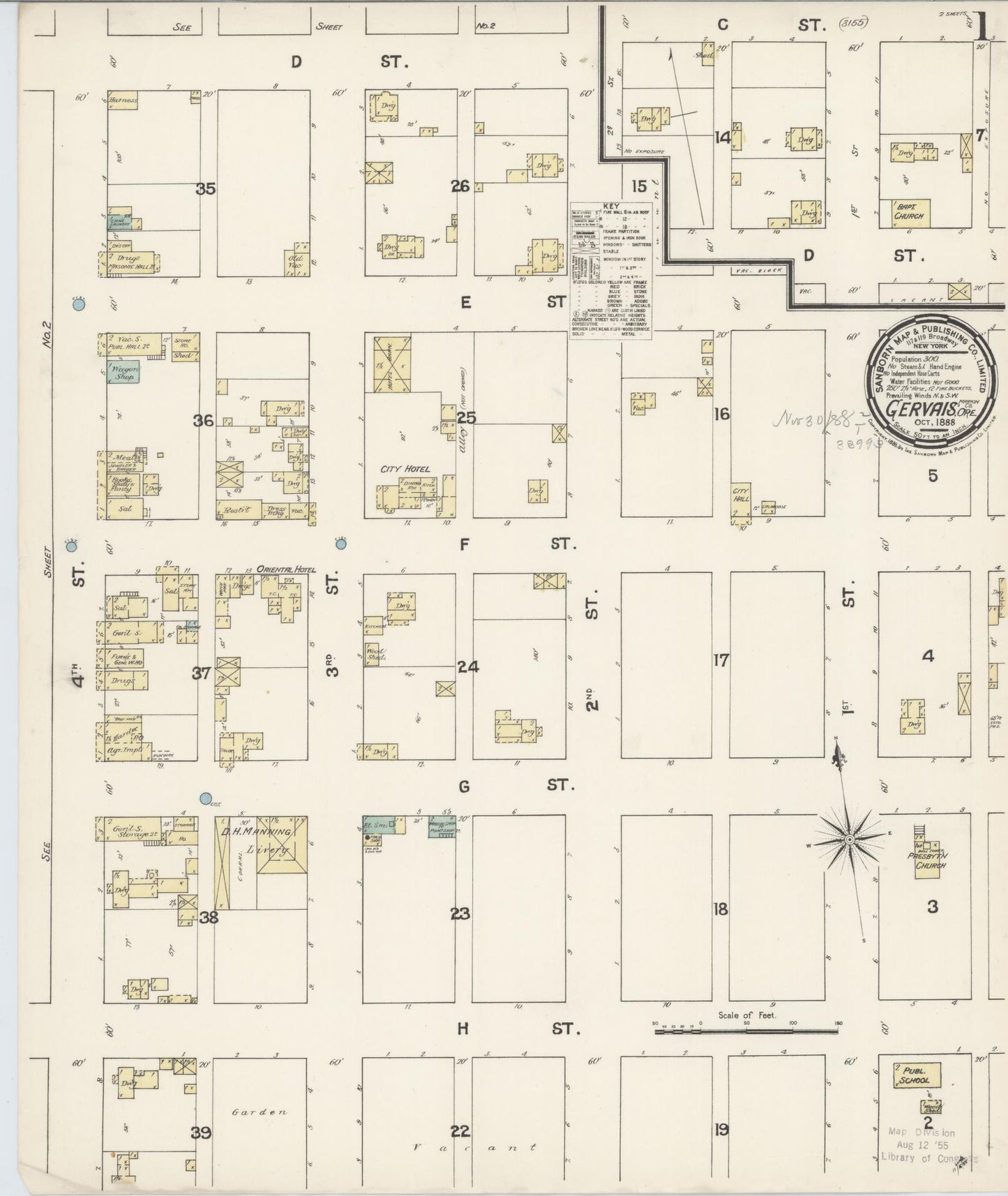 Sanborn Fire Insurance Map from Gervais, Marion County, Oregon (1888), Sheet #0001 - Complete Map Set gallery image, historic Sanborn map, vintage wall art, Oregon Oregon