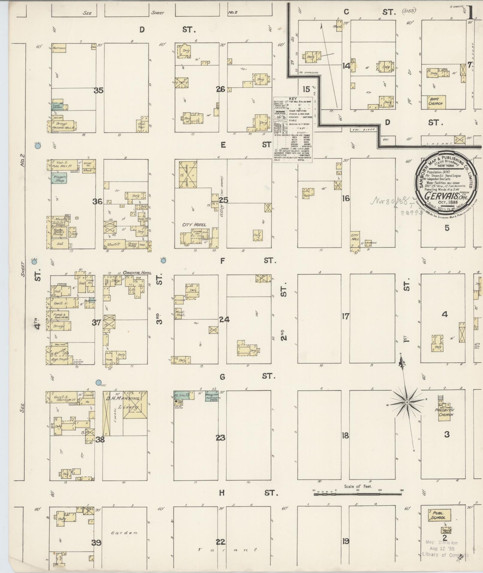 Sanborn Fire Insurance Map from Gervais, Marion County, Oregon (1888), Sheet #0001 - Complete Map Set gallery image, historic Sanborn map, vintage wall art, Oregon Oregon