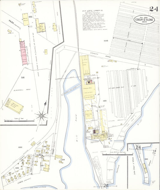 Sanborn Fire Insurance Map from Coeur D'alene, Kootenai County, Idaho (1908), Sheet #0024 - Historic Sanborn Fire Insurance Map Print, vintage old map wall art, antique decor, genealogy gift, Idaho Idaho map