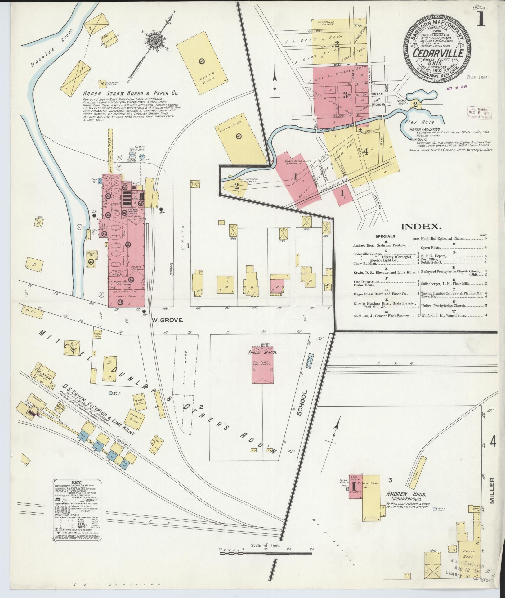 Sanborn Fire Insurance Map from Cedarville, Greene County, Ohio (1910), Sheet #0001 - Historic Sanborn Fire Insurance Map Print, vintage old map wall art, antique decor, genealogy gift, Ohio Ohio map