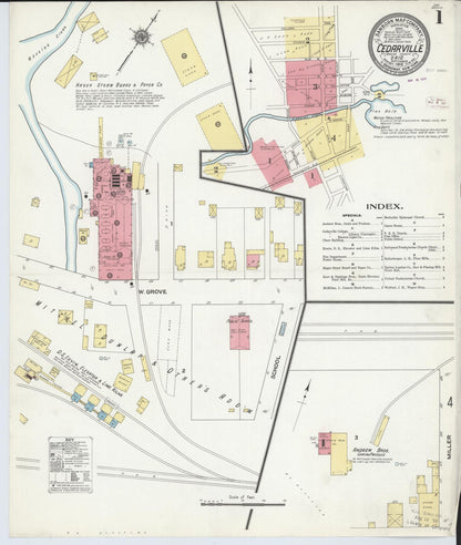 Sanborn Fire Insurance Map from Cedarville, Greene County, Ohio (1910), Sheet #0001 - Historic Sanborn Fire Insurance Map Print, vintage old map wall art, antique decor, genealogy gift, Ohio Ohio map