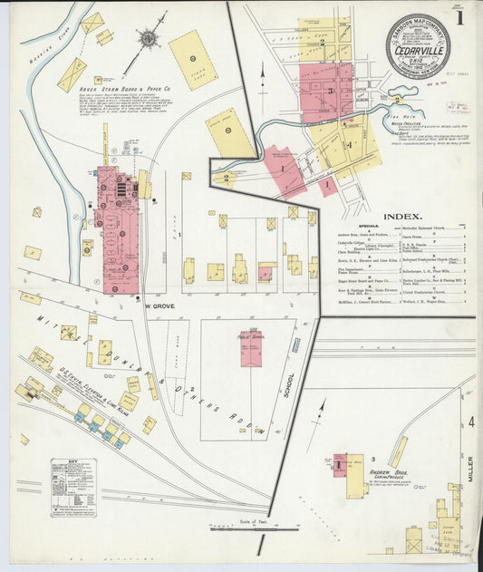 Sanborn Fire Insurance Map from Cedarville, Greene County, Ohio (1910), Sheet #0001 - Historic Sanborn Fire Insurance Map Print, vintage old map wall art, antique decor, genealogy gift, Ohio Ohio map