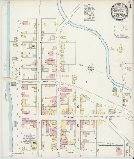 Sanborn Fire Insurance Map from Elizabeth, Allegheny County, Pennsylvania (1895), Sheet #0001 - Historic Sanborn Fire Insurance Map Print, vintage old map wall art, antique decor, genealogy gift, Pennsylvania Pennsylvania map