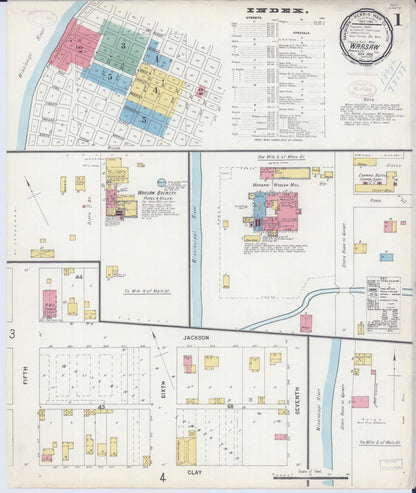 Sanborn Fire Insurance Map from Warsaw, Hancock County, Illinois (1898), Sheet #0001 - Complete Map Set gallery image, historic Sanborn map, vintage wall art, Illinois Illinois