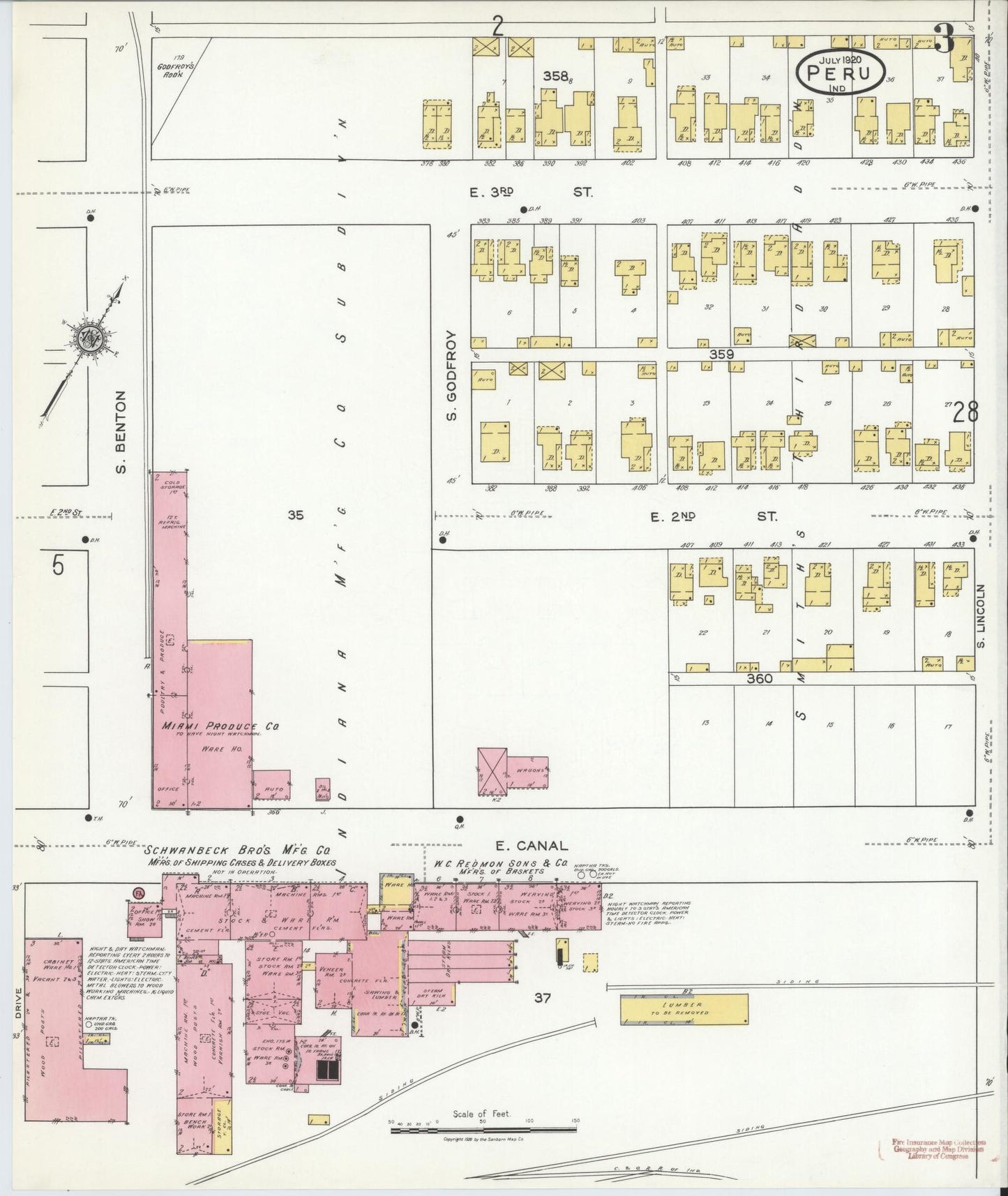 Sanborn Fire Insurance Map from Peru, Miami County, Indiana (1920), Sheet #0003 - Historic Sanborn Fire Insurance Map Print, vintage old map wall art, antique decor, genealogy gift, Indiana Indiana map