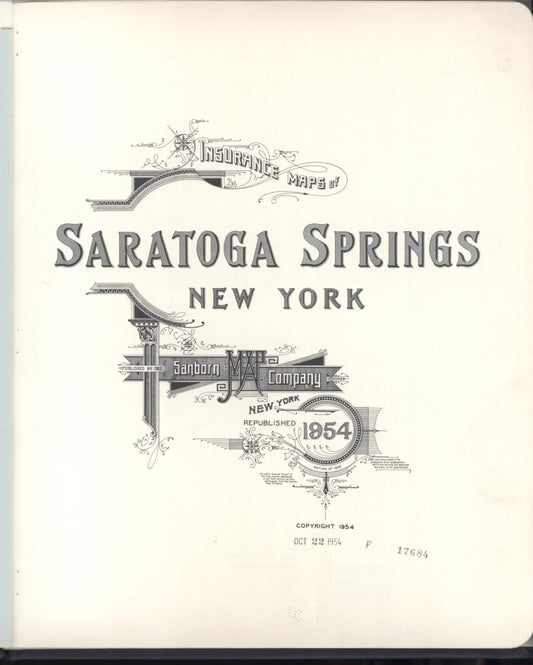 Sanborn Fire Insurance Map from Saratoga, Saratoga County, New York (1954), Sheet #0001 - Historic Sanborn Fire Insurance Map Print, vintage old map wall art, antique decor, genealogy gift, New York New York map